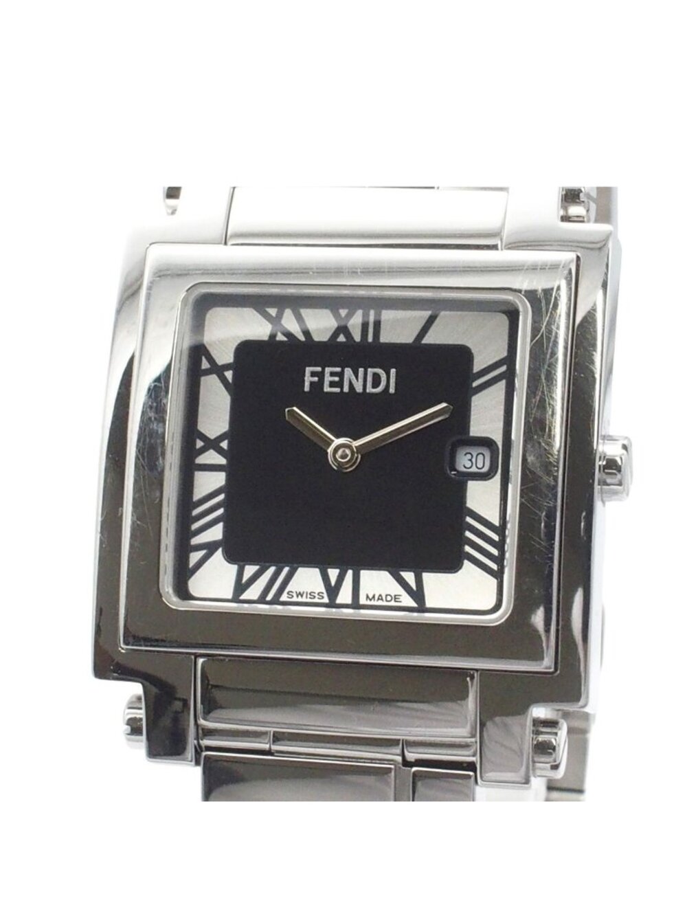 Fendi Quadro Orologi Black Silver SS FF Logo Bracelet Watch Quartz